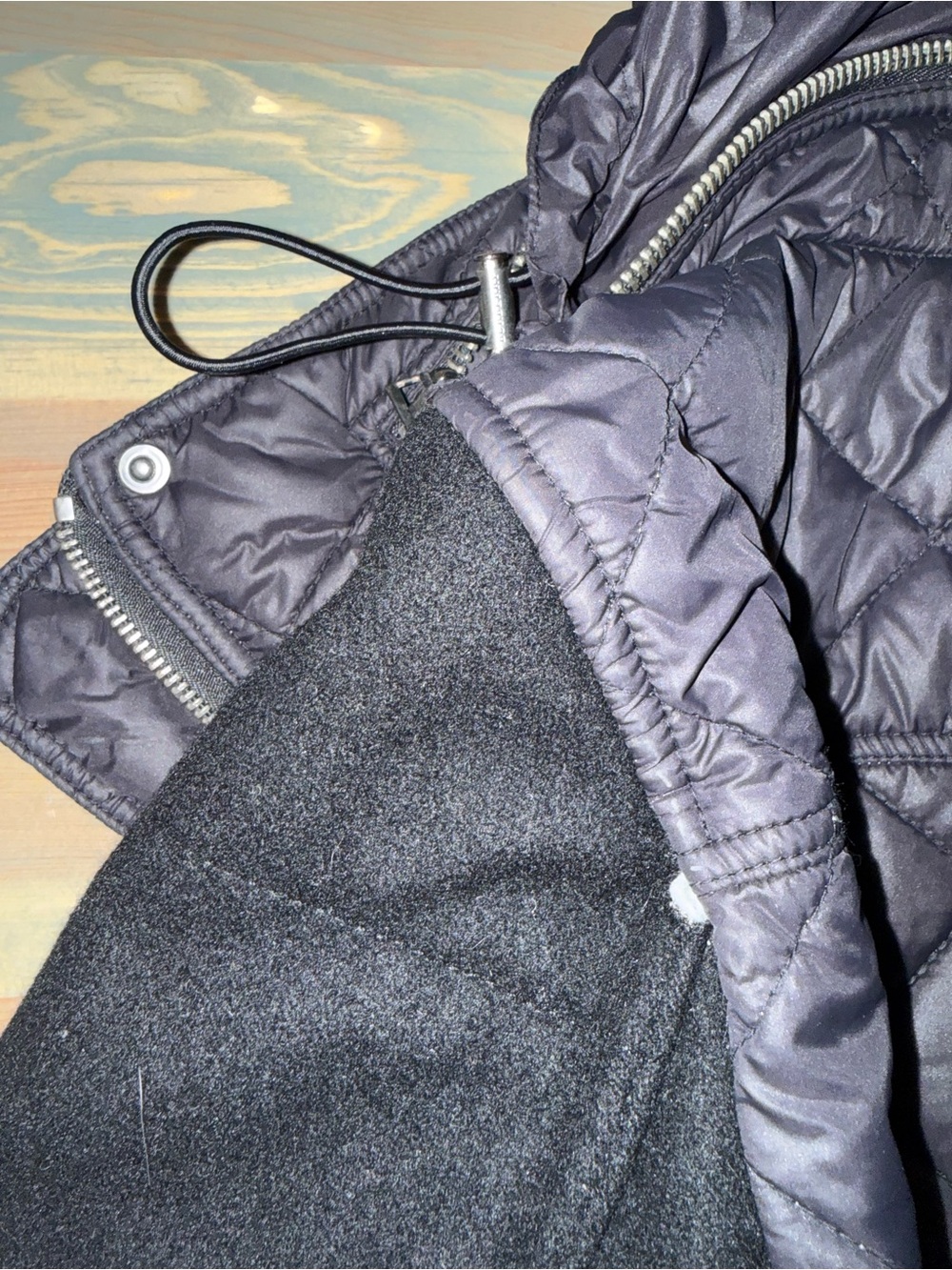 Burberry Brit Black Quilted Hooded wool cotton nylon jacket XS - Picture 9 of 12